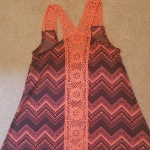 Melon and black tribal lace tank top